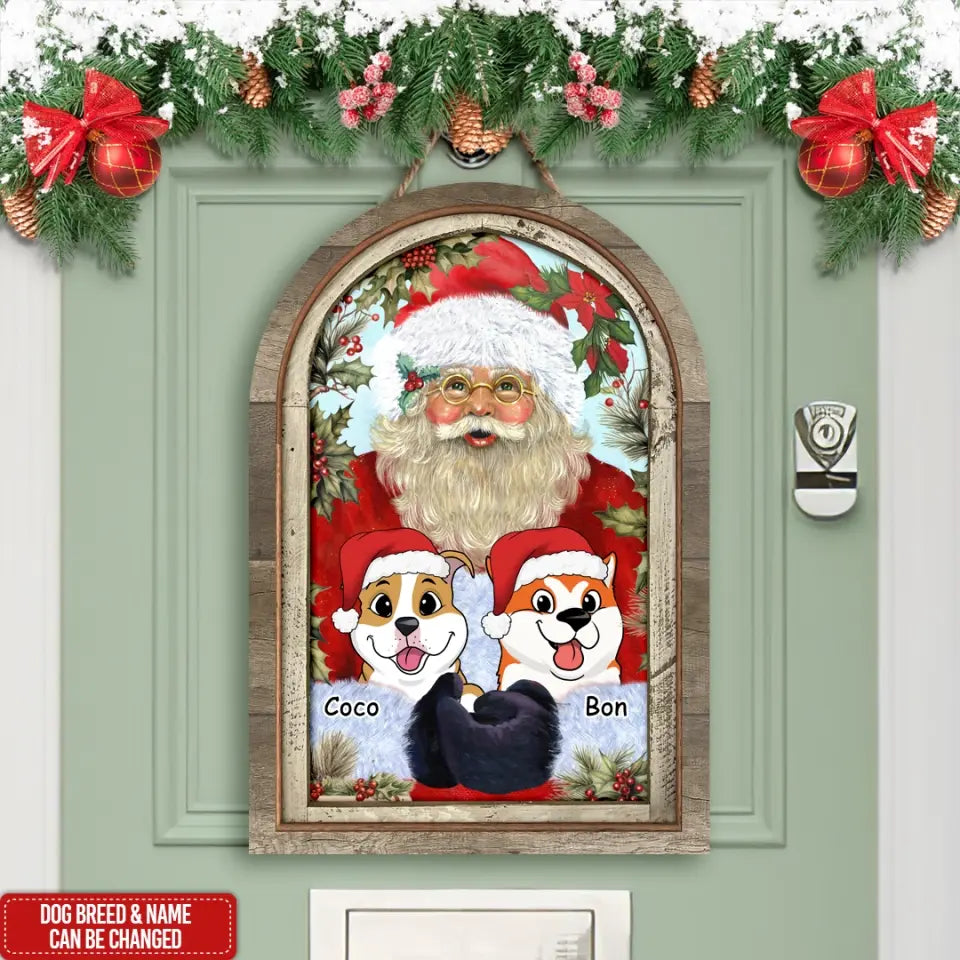 Santa Claus Hug Dogs - Personalized Wood Sign, Gift For Christmas - DS637