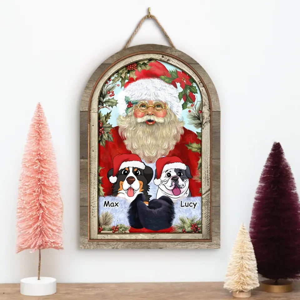 Santa Claus Hug Dogs - Personalized Wood Sign, Gift For Christmas - DS637