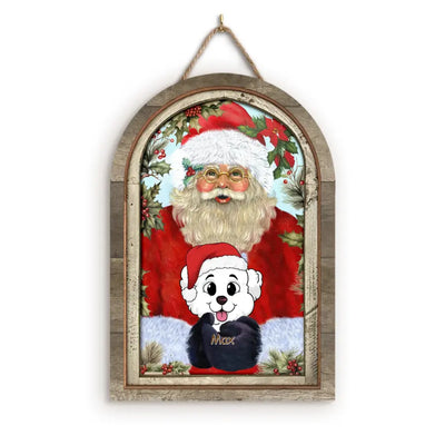 Santa Claus Hug Dogs - Personalized Wood Sign, Gift For Christmas - DS637