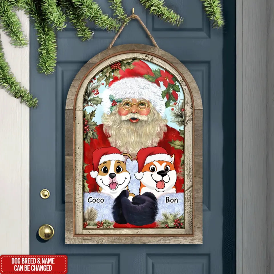 Santa Claus Hug Dogs - Personalized Wood Sign, Gift For Christmas - DS637