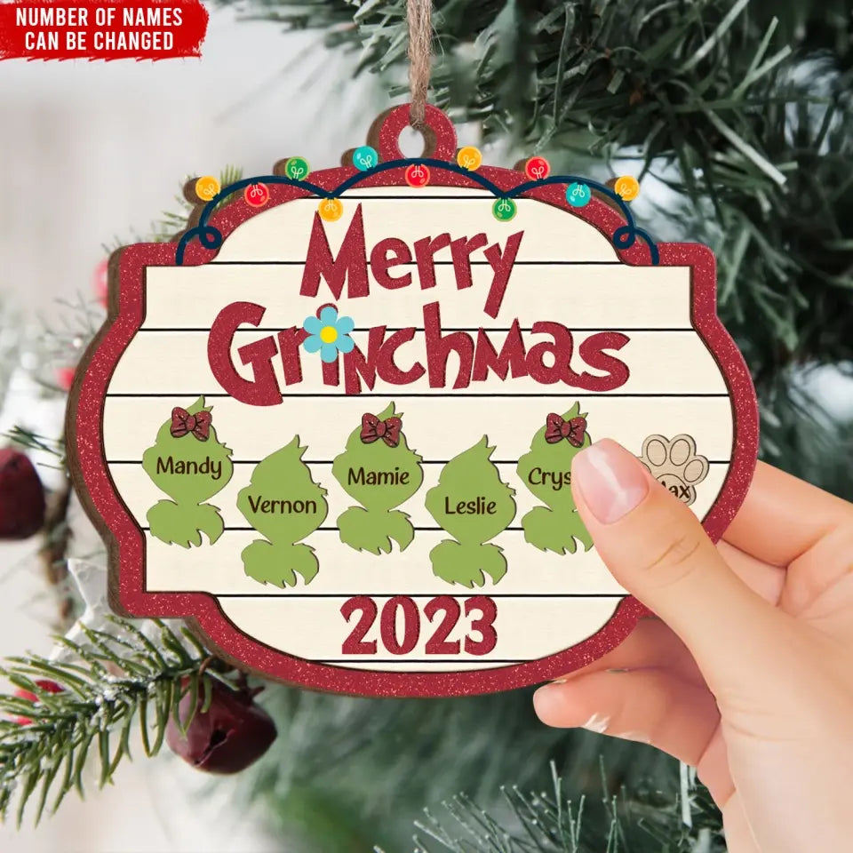 Merry Grinchmas - Personalized Wooden Ornament, Gift For Family - ORN84