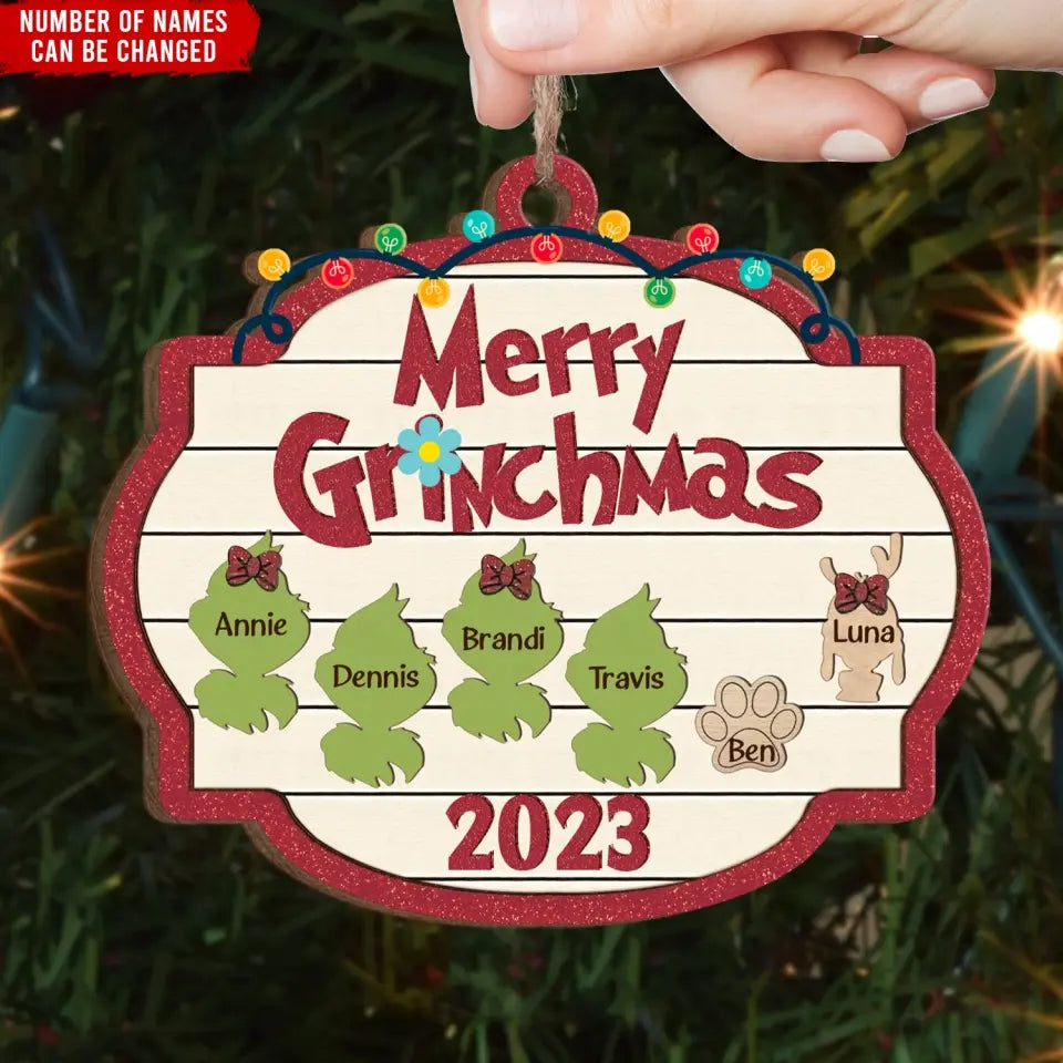 Merry Grinchmas - Personalized Wooden Ornament, Gift For Family - ORN84