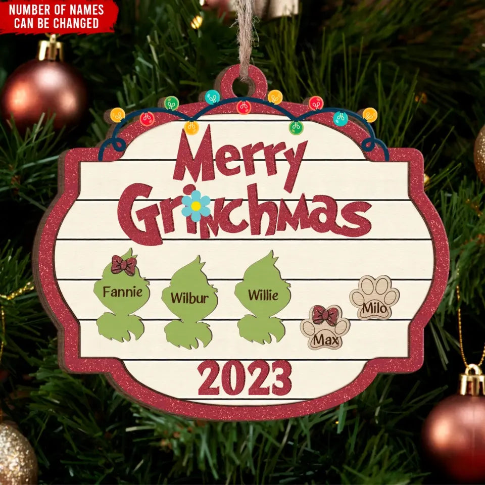 Merry Grinchmas - Personalized Wooden Ornament, Gift For Family - ORN84