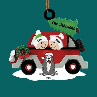 Car Tree Family - Personalized Wooden Ornament, Gift For Christmas - ORN90