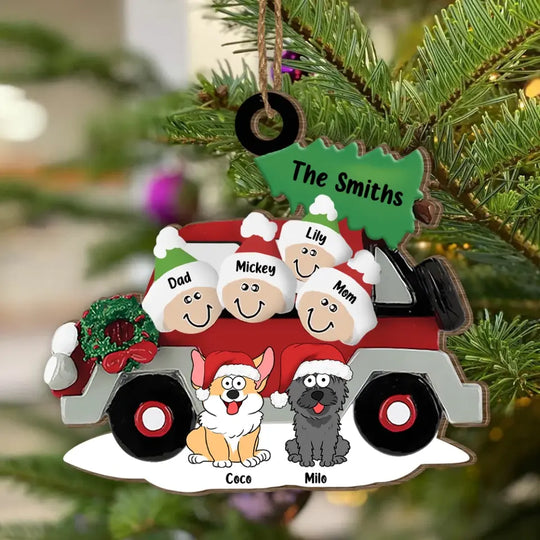 Car Tree Family - Personalized Wooden Ornament, Gift For Christmas - ORN90