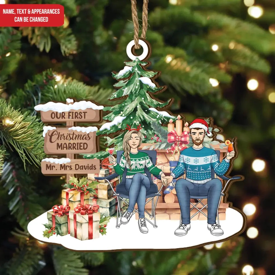 Our First Christmas Married - Personalized Wooden Ornament - ORN93
