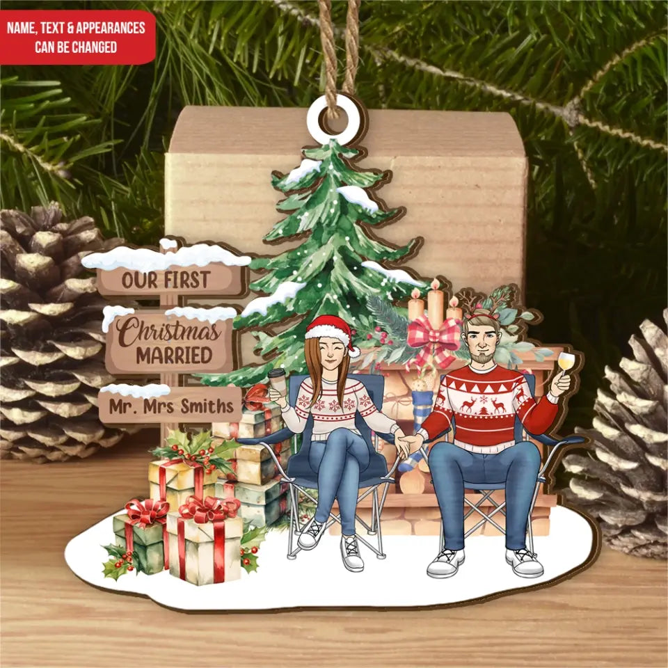 Our First Christmas Married - Personalized Wooden Ornament - ORN93