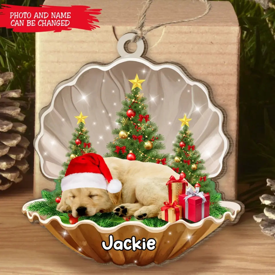 Sleeping Pearl - Personalized Wooden Ornament, Christmas Gift For Dog Lovers, Dog Gift - ORN96