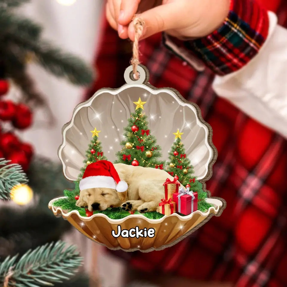 Sleeping Pearl - Personalized Wooden Ornament, Christmas Gift For Dog Lovers, Dog Gift - ORN96