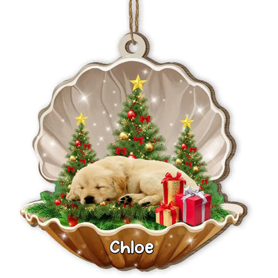 Sleeping Pearl - Personalized Wooden Ornament, Christmas Gift For Dog Lovers, Dog Gift - ORN96
