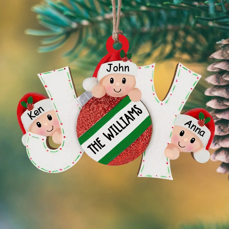 Joy Family - Personalized Wooden Ornament, Gift For Christmas - ORN98