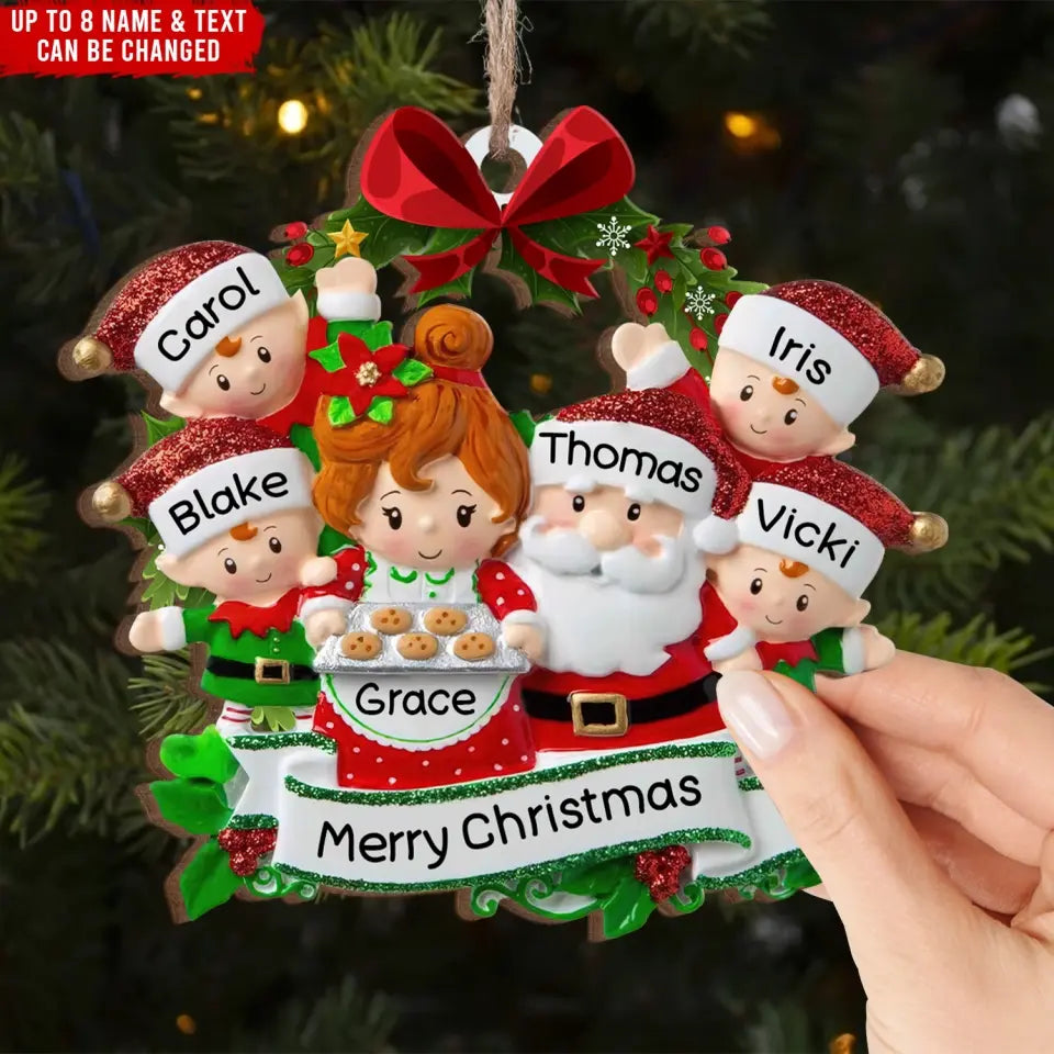 Family Christmas Ornament Santa & Mrs. Claus With Children - Personalized Wooden Ornament, Christmas Gift - ORN104