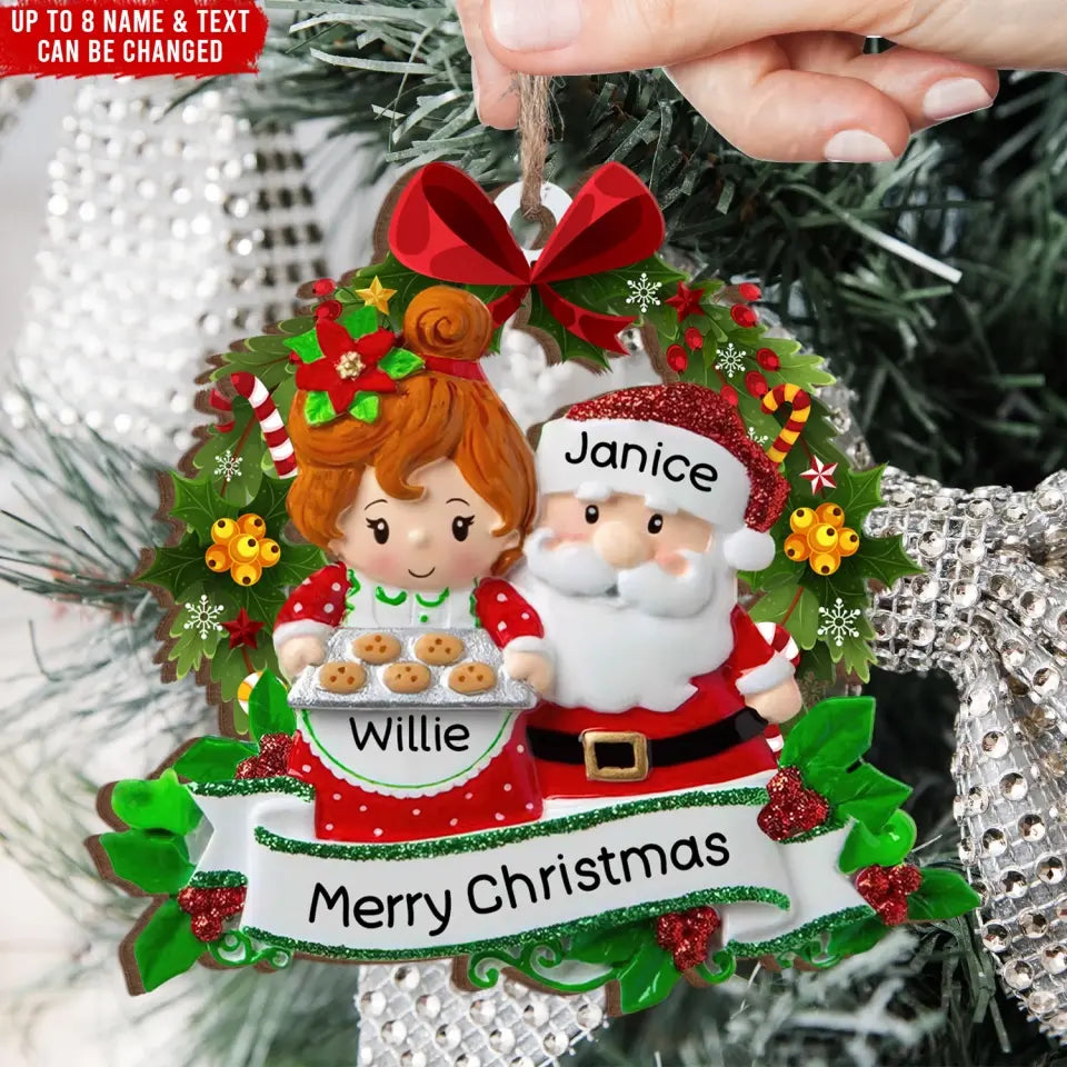 Family Christmas Ornament Santa & Mrs. Claus With Children - Personalized Wooden Ornament, Christmas Gift - ORN104