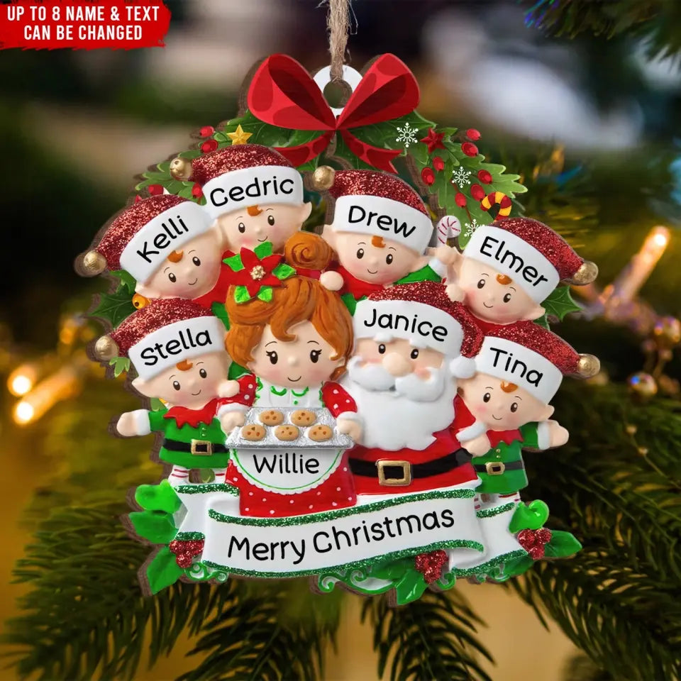 Family Christmas Ornament Santa & Mrs. Claus With Children - Personalized Wooden Ornament, Christmas Gift - ORN104