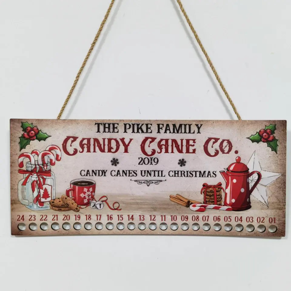 Candy Cane Co Christmas Countdown Sign, Candy Canes Until Christmas - Personalized Door Sign - DS427