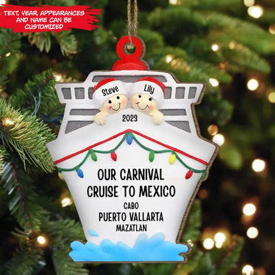 Couple Celebrating a Cruise Ship Vacation - Personalized Wooden Ornament, Gift For Christmas - ORN106