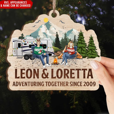 Adventuring Together - Personalized Wooden Ornament, Gift For Camping Couple - ORN107