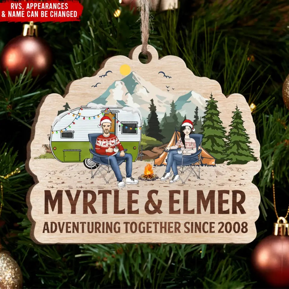 Adventuring Together - Personalized Wooden Ornament, Gift For Camping Couple - ORN107