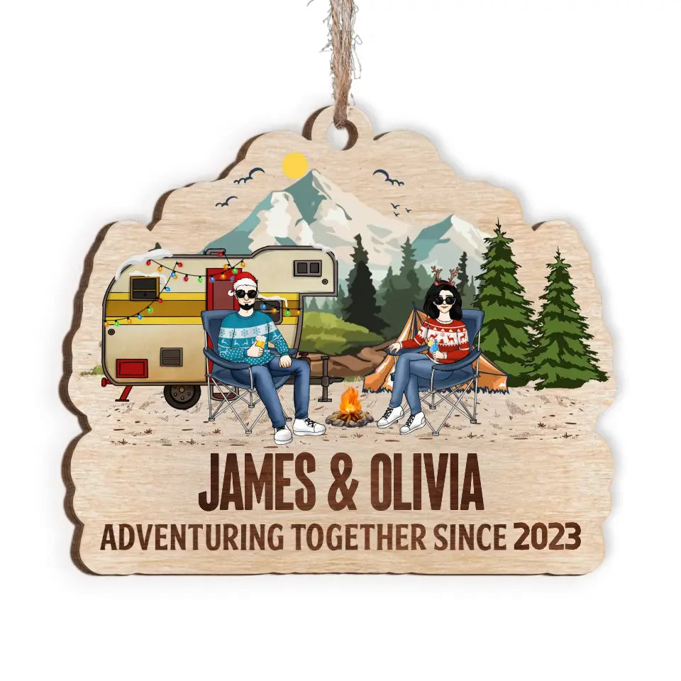 Adventuring Together - Personalized Wooden Ornament, Gift For Camping Couple - ORN107