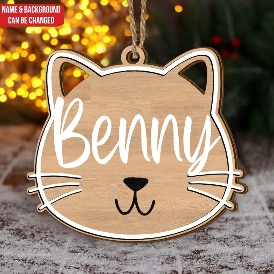 Cat Face - Personalized Wooden Ornament, Gift For Christmas - ORN111