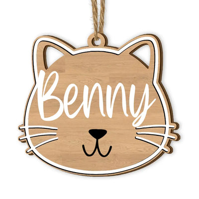 Cat Face - Personalized Wooden Ornament, Gift For Christmas - ORN111