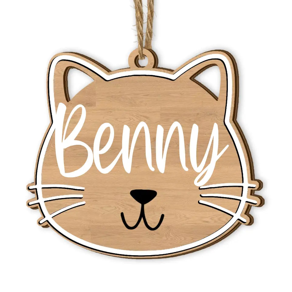 Cat Face - Personalized Wooden Ornament, Gift For Christmas - ORN111