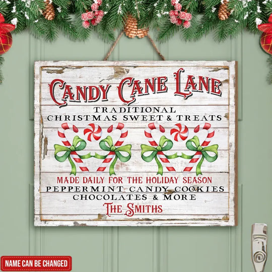 Candy Cane Lane Christmas Sweet Treats - Personalized Wood Sign, Gift For Christmas - DS642