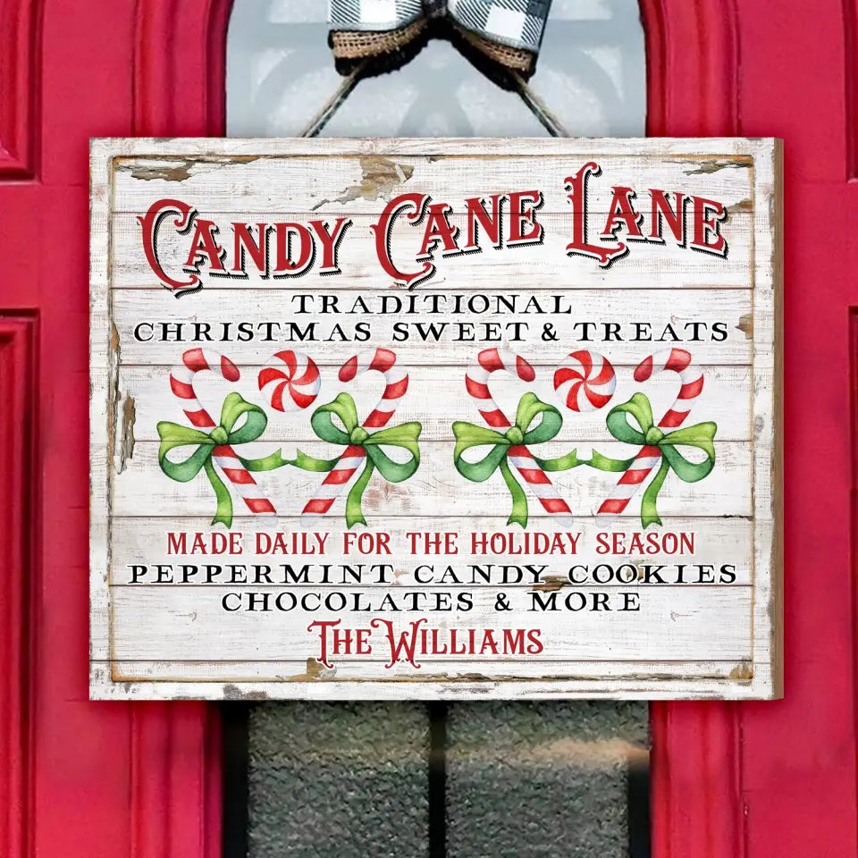 Candy Cane Lane Christmas Sweet Treats - Personalized Wood Sign, Gift For Christmas - DS642