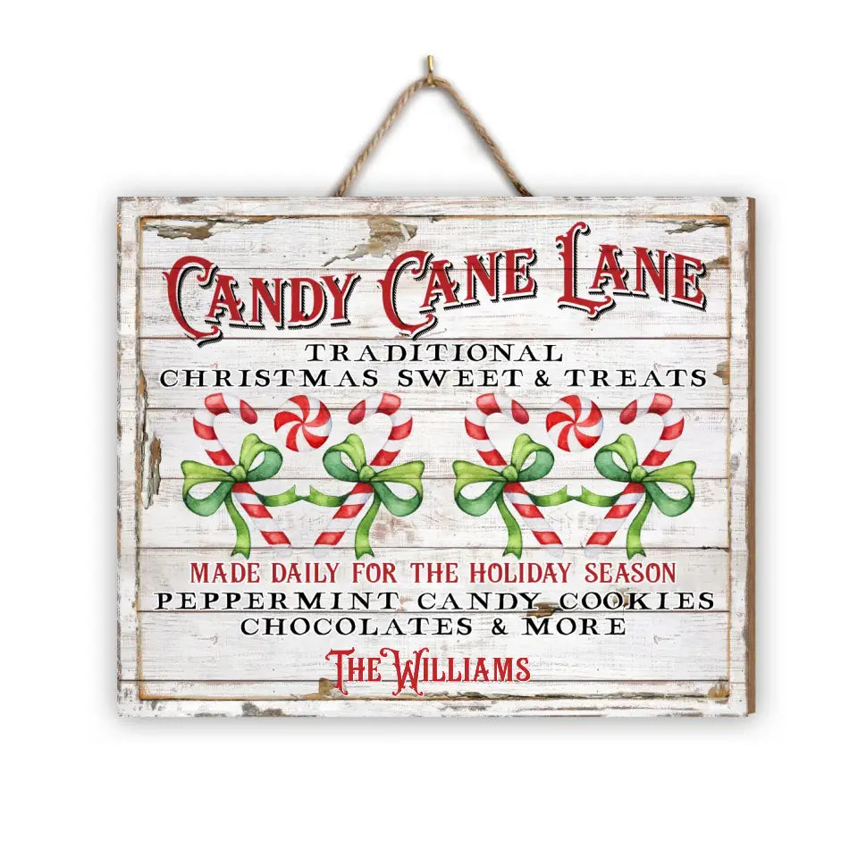 Candy Cane Lane Christmas Sweet Treats - Personalized Wood Sign, Gift For Christmas - DS642
