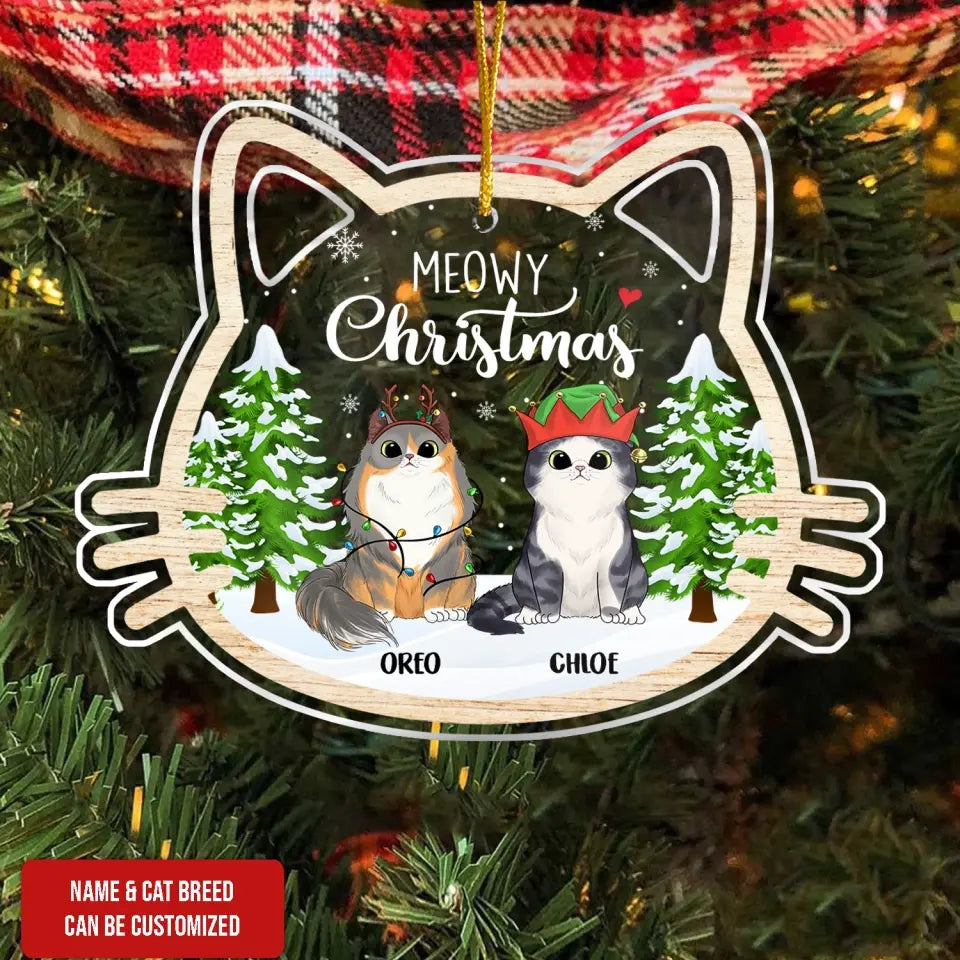 Meowy Christmas - Personalized Acrylic Ornament, Gift For Christmas - ORN112