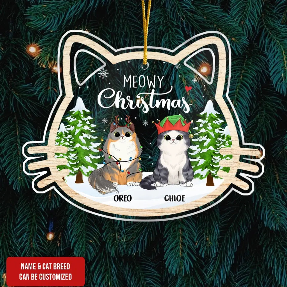 Meowy Christmas - Personalized Acrylic Ornament, Gift For Christmas - ORN112