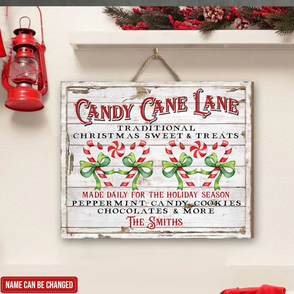 Candy Cane Lane Christmas Sweet Treats - Personalized Wood Sign, Gift For Christmas - DS642