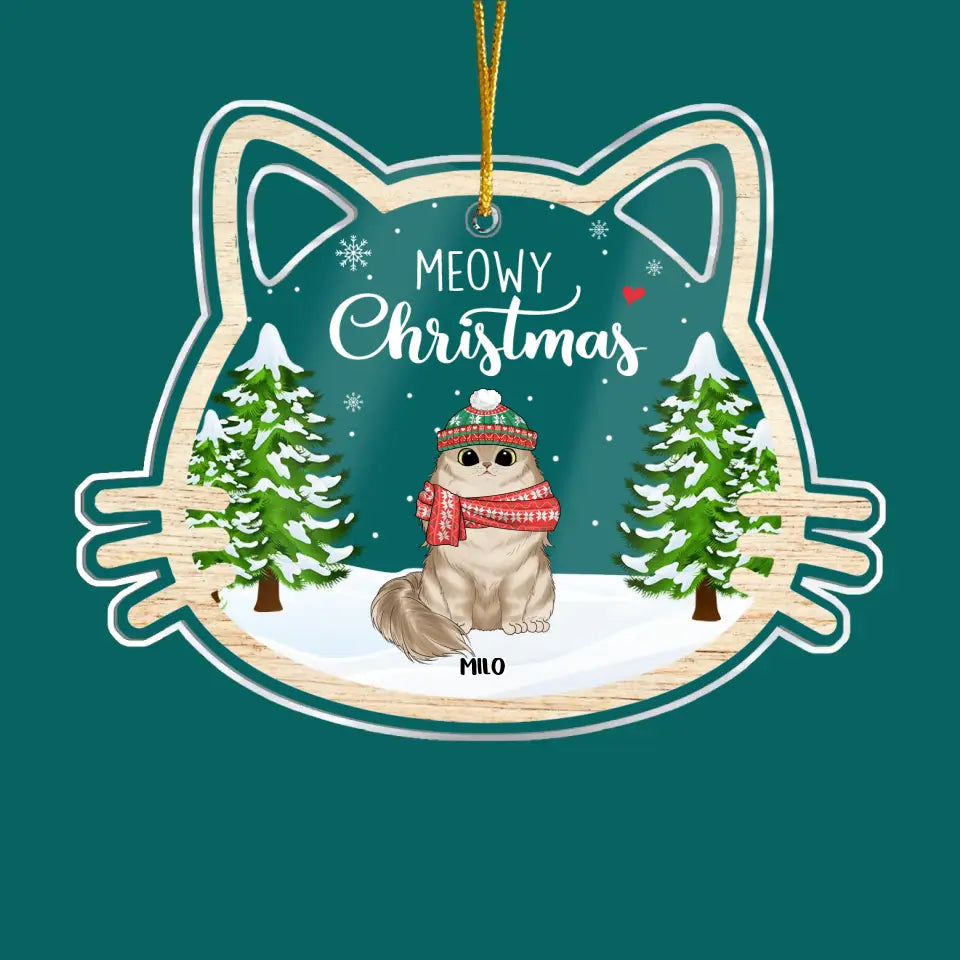 Meowy Christmas - Personalized Acrylic Ornament, Gift For Christmas - ORN112