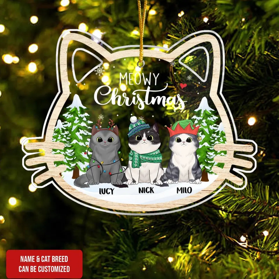 Meowy Christmas - Personalized Acrylic Ornament, Gift For Christmas - ORN112