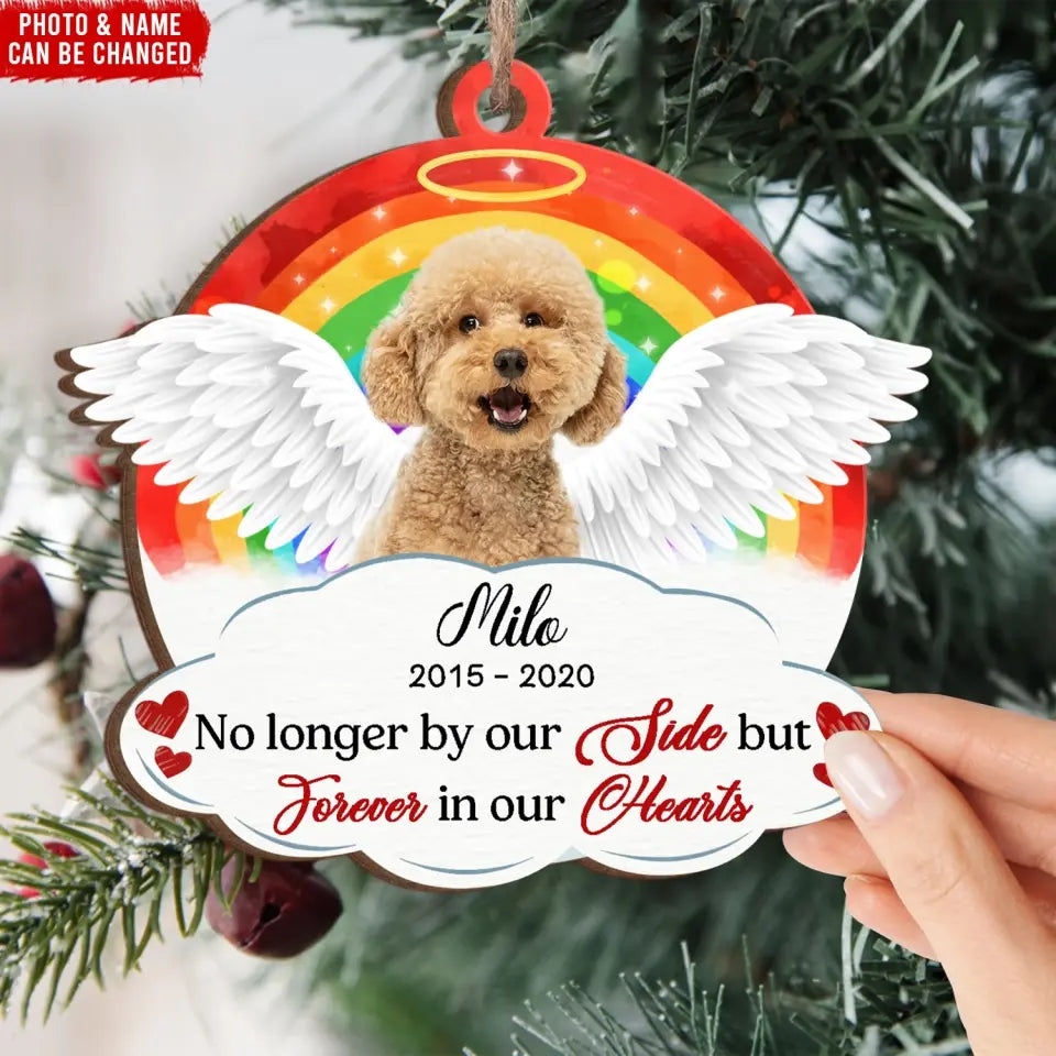 No Longer By My Side But Forever In My Heart - Personalized Wooden Ornament, Pet Loss Gift - ORN116