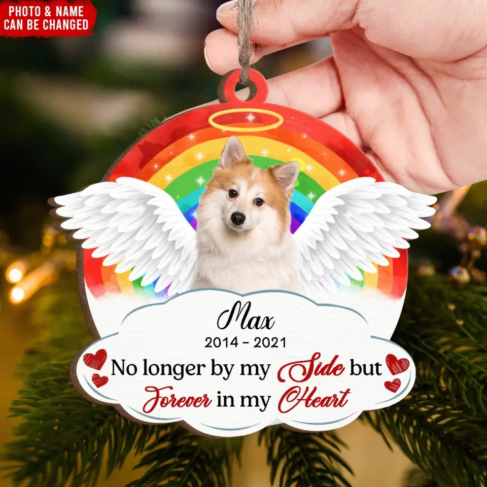 No Longer By My Side But Forever In My Heart - Personalized Wooden Ornament, Pet Loss Gift - ORN116