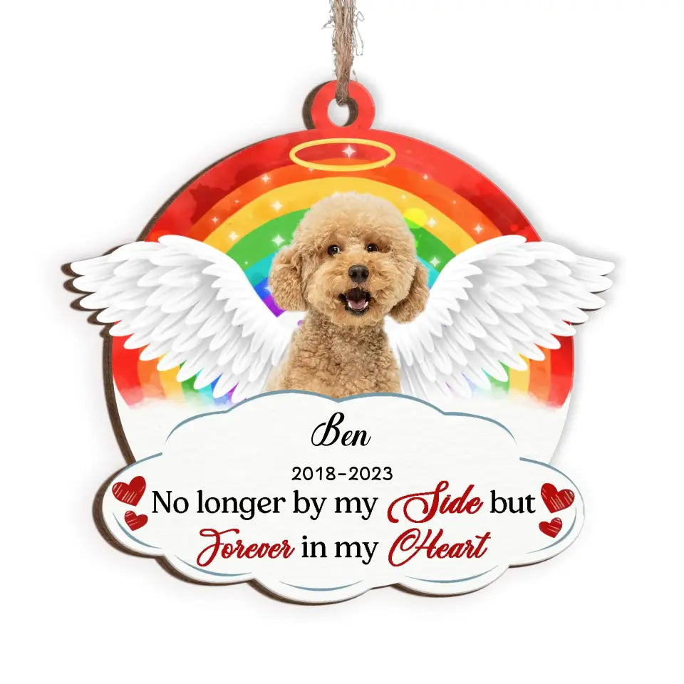 No Longer By My Side But Forever In My Heart - Personalized Wooden Ornament, Pet Loss Gift - ORN116