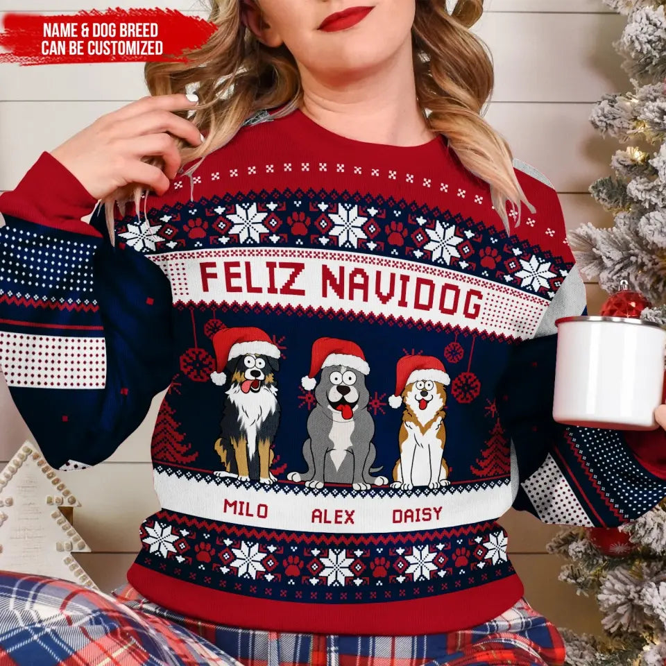 Feliz Navidog - Personalized Wool Sweater , Gift For Dog Lovers - WS19