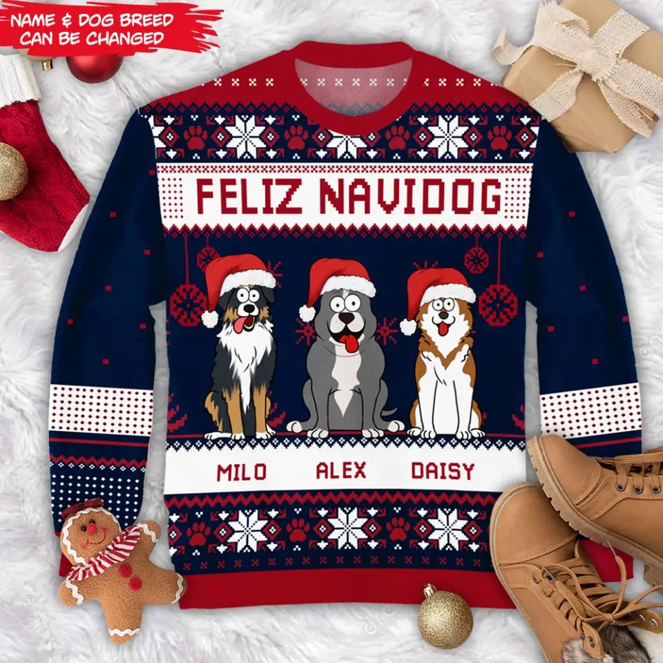 Feliz Navidog - Personalized Wool Sweater , Gift For Dog Lovers - WS19