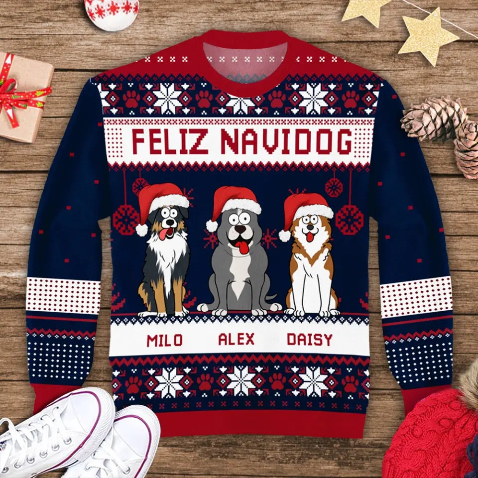 Feliz Navidog - Personalized Wool Sweater , Gift For Dog Lovers - WS19