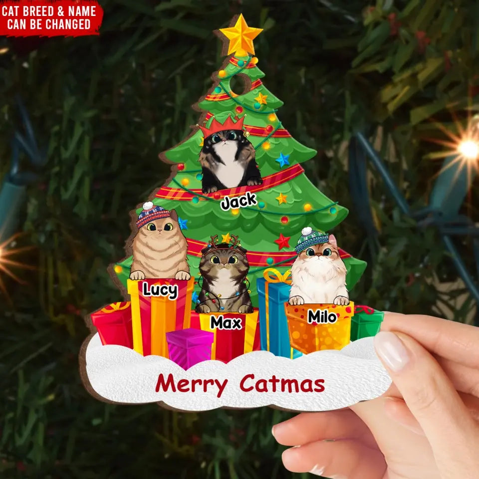 Catmas Tree - Personalized Wooden Ornament, Gift For Cat Lovers - ORN119