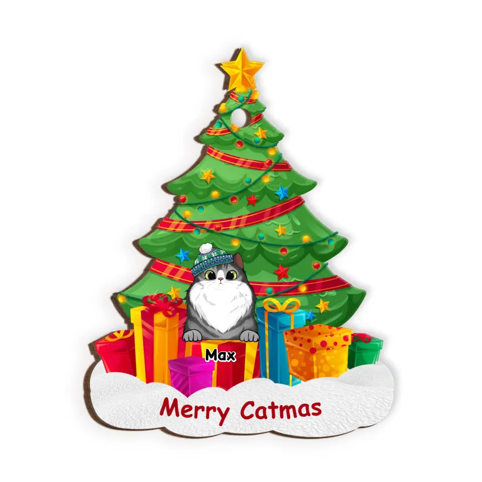 Catmas Tree - Personalized Wooden Ornament, Gift For Cat Lovers - ORN119