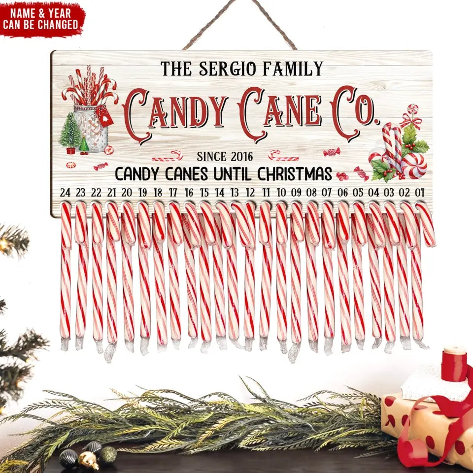 Candy Cane - Personalized Countdown Sign, Christmas Sign, Christmas Gift - DS648