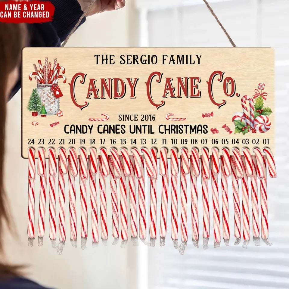 Candy Cane - Personalized Countdown Sign, Christmas Sign, Christmas Gift - DS648