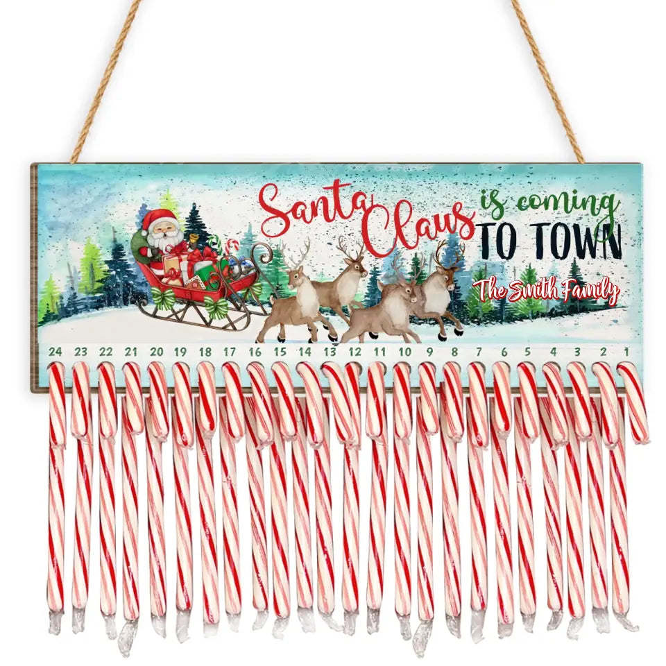 Santa Claus Is Coming To Town Candy Countdown Sign - Personalized Wood Sign