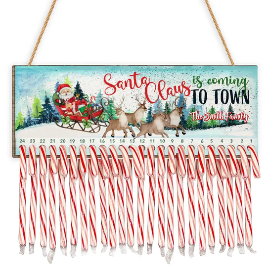 Santa Claus Is Coming To Town Candy Countdown Sign - Personalized Wood Sign