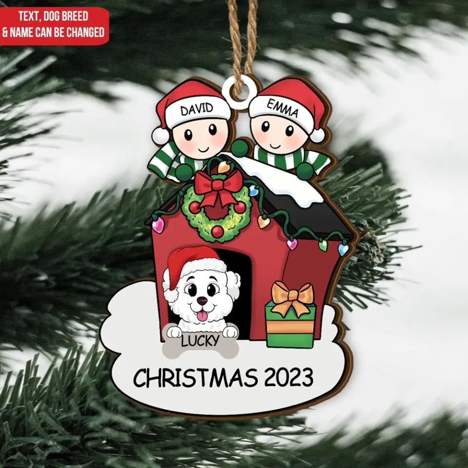 Couple With Dog - Personalized Wooden Ornament, Gift For Christmas - ORN136
