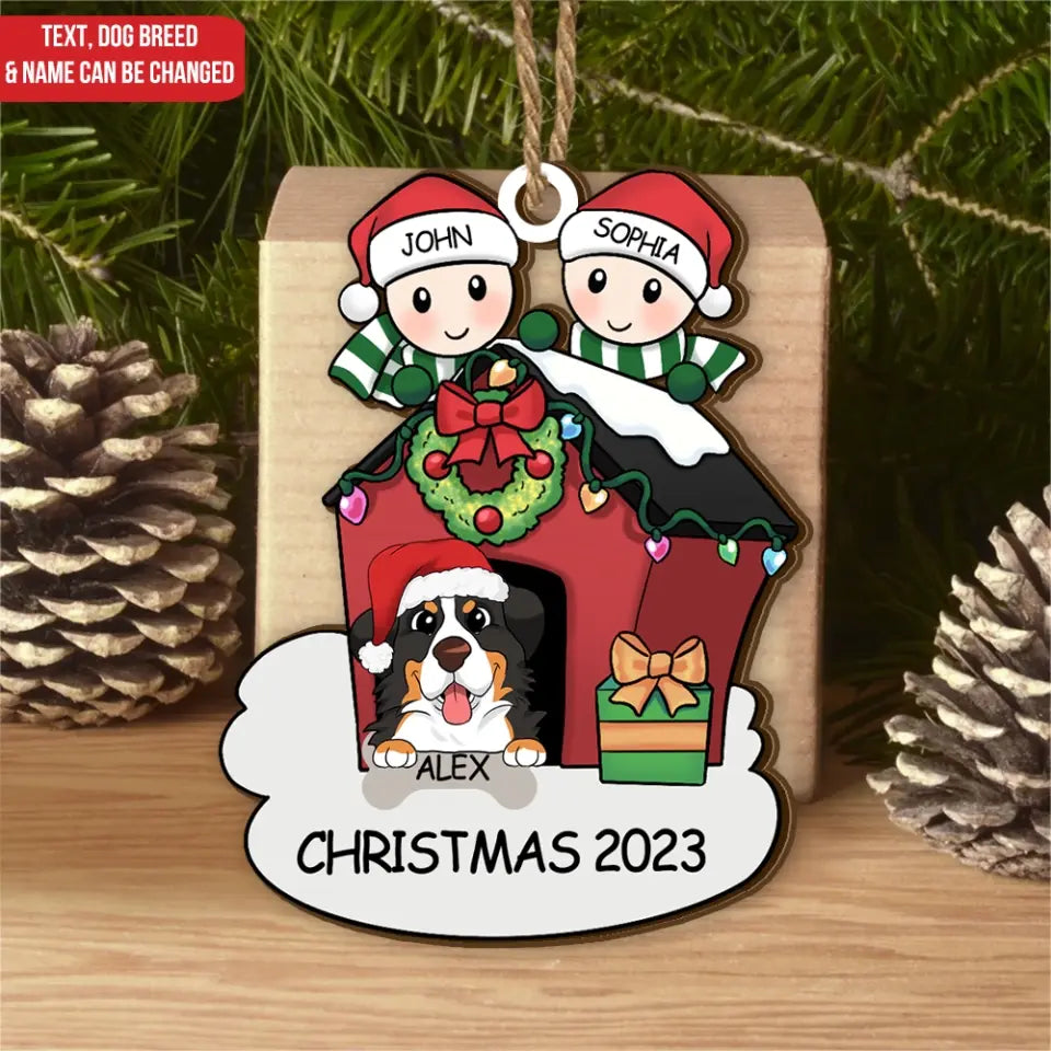 Couple With Dog - Personalized Wooden Ornament, Gift For Christmas - ORN136