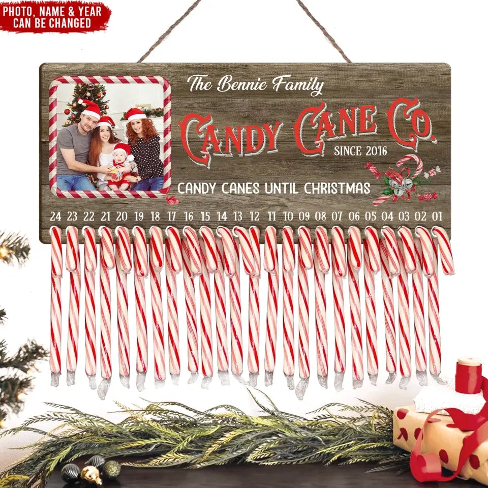 Candy Cane Co Christmas Countdown - Personalized Wood Sign, Custom Photo Christmas Gift For Family - DS651