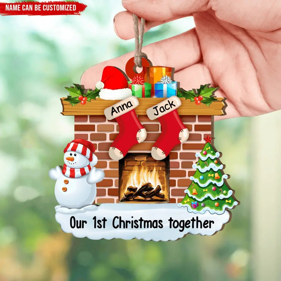 First Christmas Stocking Ornament - Personalized Wooden Ornament, Gift For Family - ORN137
